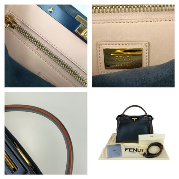 FENDI Navy Leather Peekaboo Shoulder Bag - Picture 9 of 9